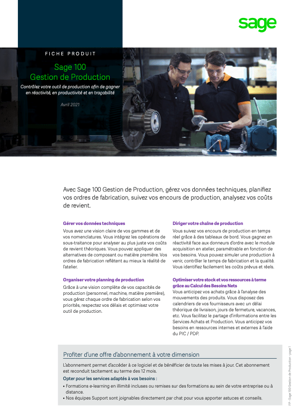Fiche Sage 100 Gestion de Production