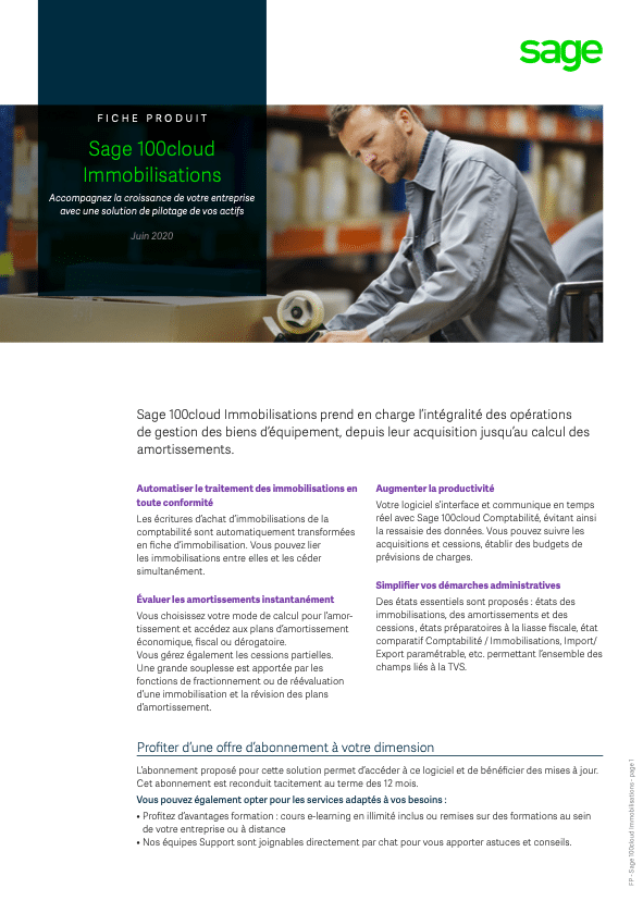 Fiche produit Sage 100 Immobilisations